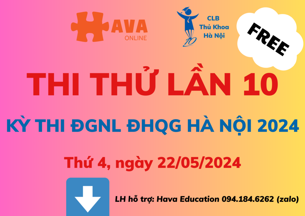 CLB Thủ Khoa HN tổ chức thi ĐGNL online lần 10 năm 2024 trên Hava