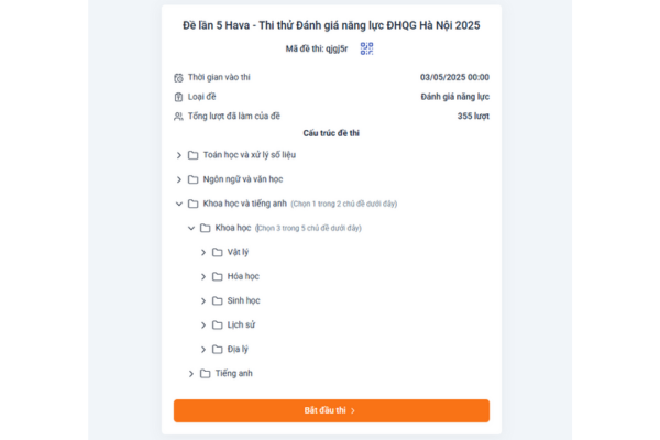 Thi thử ĐGNL 2026 miễn phí cùng HavaEdu: Hướng dẫn chi tiết đăng kí và làm bài thi Thi thử ĐGNL 2026 miễn phí cùng HavaEdu: Hướng dẫn chi tiết đăng kí và làm bài thi