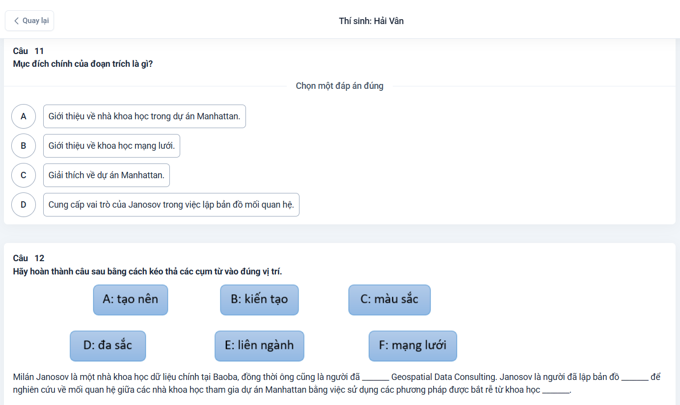 Câu hỏi ĐGTD đọc hiểu